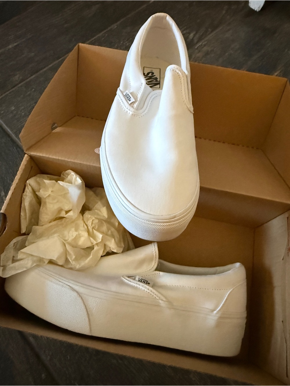Vans White Slip-On Platform Loafers